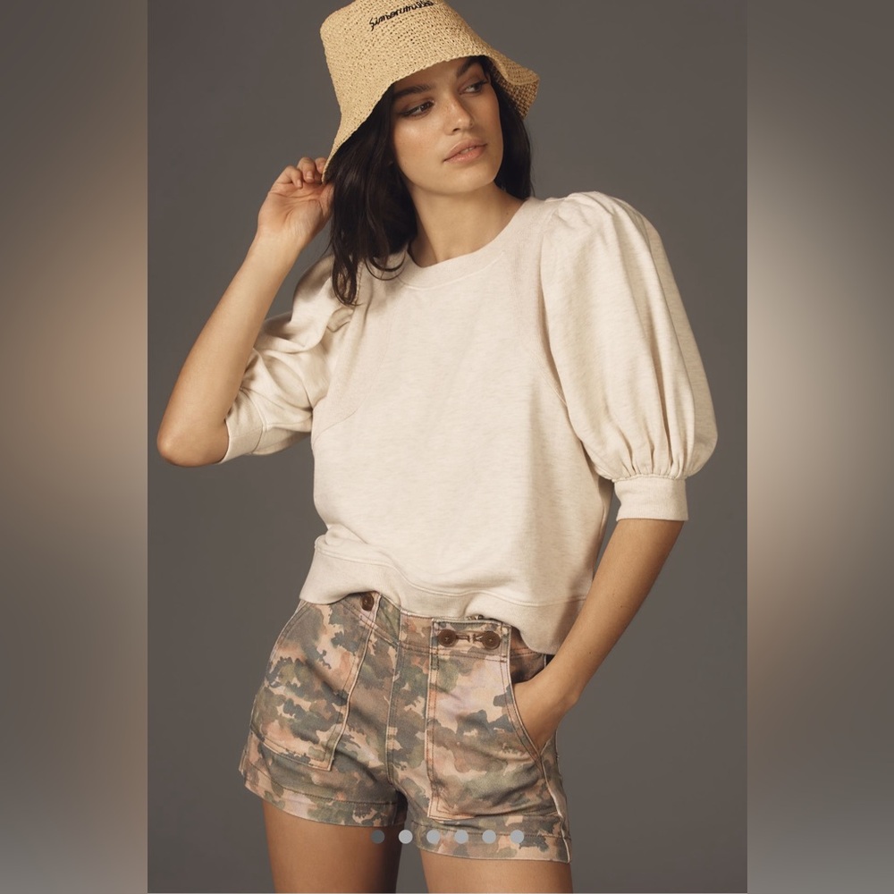 Anthropologie Maeve Short Puff-Sleeve Sweatshirt .